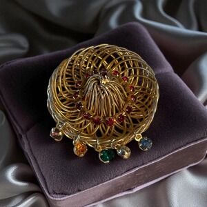 VTG Mexican Hat Pin Brooch With Colored Rhinestones Swirl Rosette